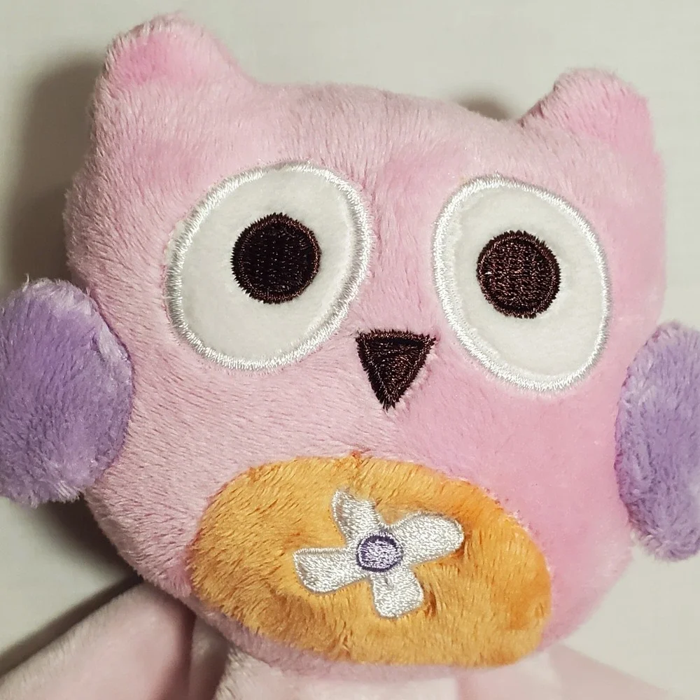BananaFish Studio Pink Purple Owl Baby Lovey Velour Soft Security Blanket - Picture 4 of 16